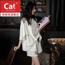 New pajamas womens summer short-sleeved modal thin suit cute cartoon loose large size can be worn outside home clothes