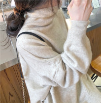 2021 new autumn winter lazy wind turtleneck pullover sweater women loose wear thick Joker apricot color base coat