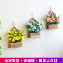 Wooden house wall decoration flower basket wall hanging flower pot decoration decoration living room wall flower arrangement flower basket hanging wall flower basket