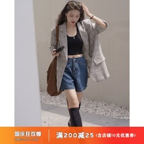 Ouyang Xi thin style short sleeve blazer jacket 2021 summer casual loose hanging small suit