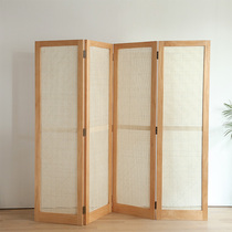 Nordic folk Wind Rattan woven folding Zen-style solid wood folding screen New Chinese living room partition Xuanguan shelf