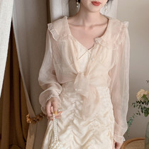 SYT sweet to the heart of the doll collar cicada wing sunscreen cardigan female summer shawl long sleeve hollow blouse