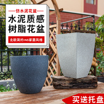Extra large imitation cement flower pot Large diameter household gardening green plant pot plant tree imitation ceramic resin square flower pot