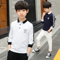 Boys long-sleeved t-shirt lapel cotton spring 2021 new childrens polo shirt in the big childrens spring and autumn t-shirt