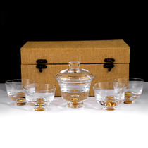 Gold Leaf Tea Set Cover Bowl Suit Hidden Gold Tea Cup Whole Set Cover Bowl Home Sketching Crystal Glass Korn Tea Gift Box