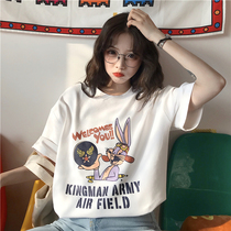 Hong Kong net red 2021 summer new printed t-shirt womens short-sleeved tide brand loose and versatile top medium-long female