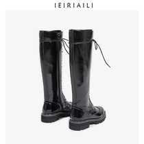 Lace-up round-headed thick-soled Martin Boots British Style Knight Boots High-barrel Military boots Long-barrel riding boots Straight-barrel boots but knee-high