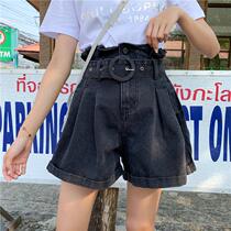 2021 summer new Korean version of large size fat mm denim shorts women high waist loose slim A- shaped wide leg hot pants