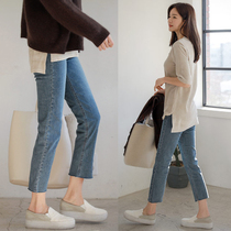 South Korea 2021 Spring and Autumn new nine-point straight jeans female Korean version of high waist slim eight small straight pants
