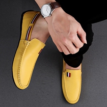 Bean Bean Shoes Men 2022 Spring new mens casual leather shoes Korean version Trend Fall breathable low heel Mens shoes White