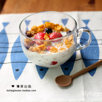 Clear cute round toot handle milk cup large glass yogurt cereal Cup