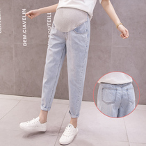 Pregnant jeans in summer retro-washed abdominal pants wear loose nine pants in summer clothes and pregnant underpants in summer clothes