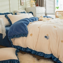 Gush winter thickened milk flannel bed with four pieces of crystal coral suede bed linen bed in spring and autumn