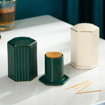 Ceramic toothpick tube creative light luxury high-end household with lid personality European living room dining room toothpick jar toothpick box