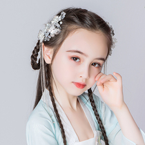 Girls Chinese style super fairy cute Hanfu headdress hair clip Childrens retro ancient style tassel head flower ornaments Hair accessories summer