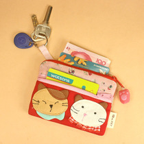 Japan-ROK-style cute kitty two-storey zipped zero-wallet lady coin bag containing a long rope key ring can put a card