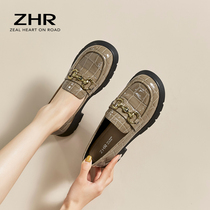 Chunky heel shoes spring 2022 new classic British style loafers vintage womens shoes all match thick sole small leather shoes