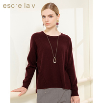 Ishi Xia Lanwei winter new solid color commuter simple round neck wine red long sleeve straight cashmere sweater