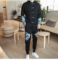 Chinese style mens slim-fit tunic suit Youth Tang suit trend retro style Hanfu tide brand Chinese clothing autumn