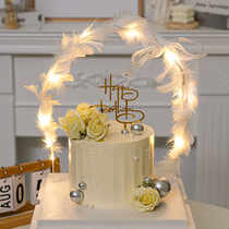 Net Red Goddess Birthday Cake Decoration Simulation Rose Decoration Girls Birthday Party Luminous Feather Strip Dress Up