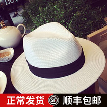 European and American summer white flat eaves wide eaves womens straw hat ladies jazz hat top hat sunshade hat beach hat summer