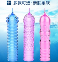 Prickly crystal mace male orgasm shaped thread large particle condom Couple sex condom set DF