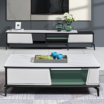  Light luxury rock board coffee table TV cabinet combination set Modern simple small apartment living room marble household coffee table table