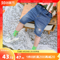 (1 piece 8-fold) boys broken-hole jeans child Korean version 50% pants summer thin pants CUHK child shorts