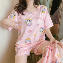 Pajamas womens summer short-sleeved shorts bag three-piece suit Mickey cute student Korean thin sweet home service