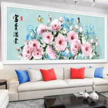 2021 new line embroidered printed cross-embroidered living room with large flower opening of rich and expensive full of peony flowers atmospheric thread embroidery