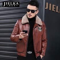 Autumn Winter Genuine Leather Leather Clothing Mens Head Layer Cow Leather Locomotive Leather Jacket Wool Over Collar Male Style Hunting Jacket Tide