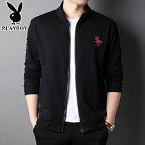 Flower Playboy mens clothing spring and autumn slim fit jacket mens cardiovert collar pure cotton sweatshirt casual business middle-aged blouses