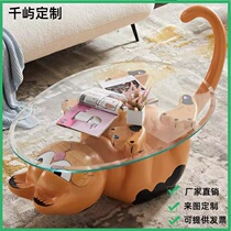 Minimalist Katumba cat round tea table Nordic Genesis Design Small family type Balcony Living Room Glass Profiled Side a few
