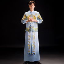 Show Wo Mens 2022 new groom fitted Chinese style gown wedding mens blue pick up and kimono mens clothing