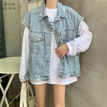 Denim jacket women loose fashion Korean version simple and wild student frock vest top tide spring new 2020