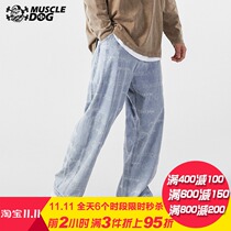 Muscle dog jeans mens fashion brand new full print straight loose sports casual pants fitness training trousers