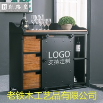 Industrial wind marble solid wood storage sideboard Iron Tea Table restaurant kitchen wine cabinet