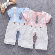 Boys summer clothes 01-2 year old baby short sleeve jumpsuit cotton thin infant clothes ha clothes female summer climbing clothes