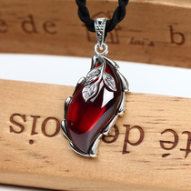 Jiashun 925 Thai silver sterling silver garnet red gemstone pendant retro palace simple female pendant National style