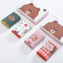 Fenteng brown bear joint Japanese girl panties female pure cotton antibacterial cute cartoon waist triangle shorts head