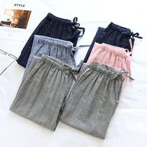 Couples Cotton Yarn Sleeping Pants Lady Spring Summer Thin all cotton gauze Loose Pure Cotton Home Pants Youth Long Pants Thin