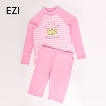 Style 2021 new girls split swimsuit children flat corner middle school students long sleeve sunscreen hot spring swimsuit