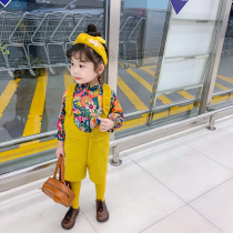 NANI childrens clothing 2021 Spring and Autumn New European and American retro style yellow corduroy strap shorts suit Girl Pants