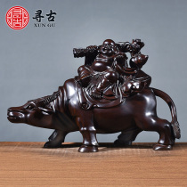 Search for ancient black sandalwood Wooden Sculpture Riding Bull Buddha statue Like Pendulum solid wood Living Room Handicraft Home Ornament Gift Gift Gift