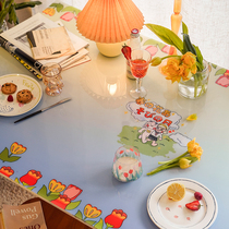 Zuohandun Road Spring and summer tulips Waterproof and oil-proof leave-in PVC tablecloth desk Soft glass table mat Coffee table mat