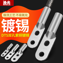 Double hole copper nose cold press terminal copper tin plated cable connector DT25-400 square wire ear nose terminal
