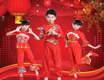 New childrens New Years Day opens with red out for kindergarten Spring Festival festive New Years Eve Dance Seedlings Song Lantern Show Suit