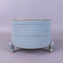 Song Ru kiln sky green glaze three string large incense burner antique porcelain antique five famous kiln collection ornaments