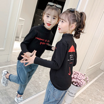 (Off-code clearance)Girls with velvet base shirt semi-high collar Autumn and winter one-piece velvet childrens warm top thickened