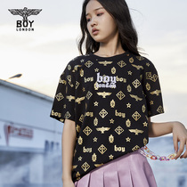 boylondon childrens wear short sleeve T-shirt summer black gold BOY full print print
